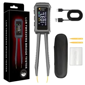10KHz LCR Meter Tweezer Digital Smart SMD Tester Mini ESR Meter, Capacitance Inductance Continuity Resistor Voltage Diode Tester 9999 Count Electronic Component Analyze Portable Tools
