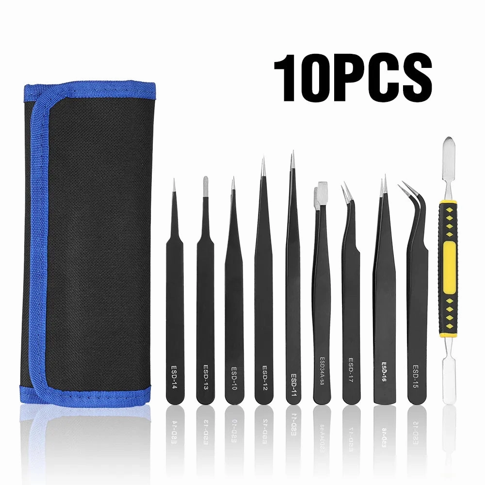 10Pcs Dismantling Pry Bar ESD Tweezer Tool Set Anti-static Precision Tweezer Tools