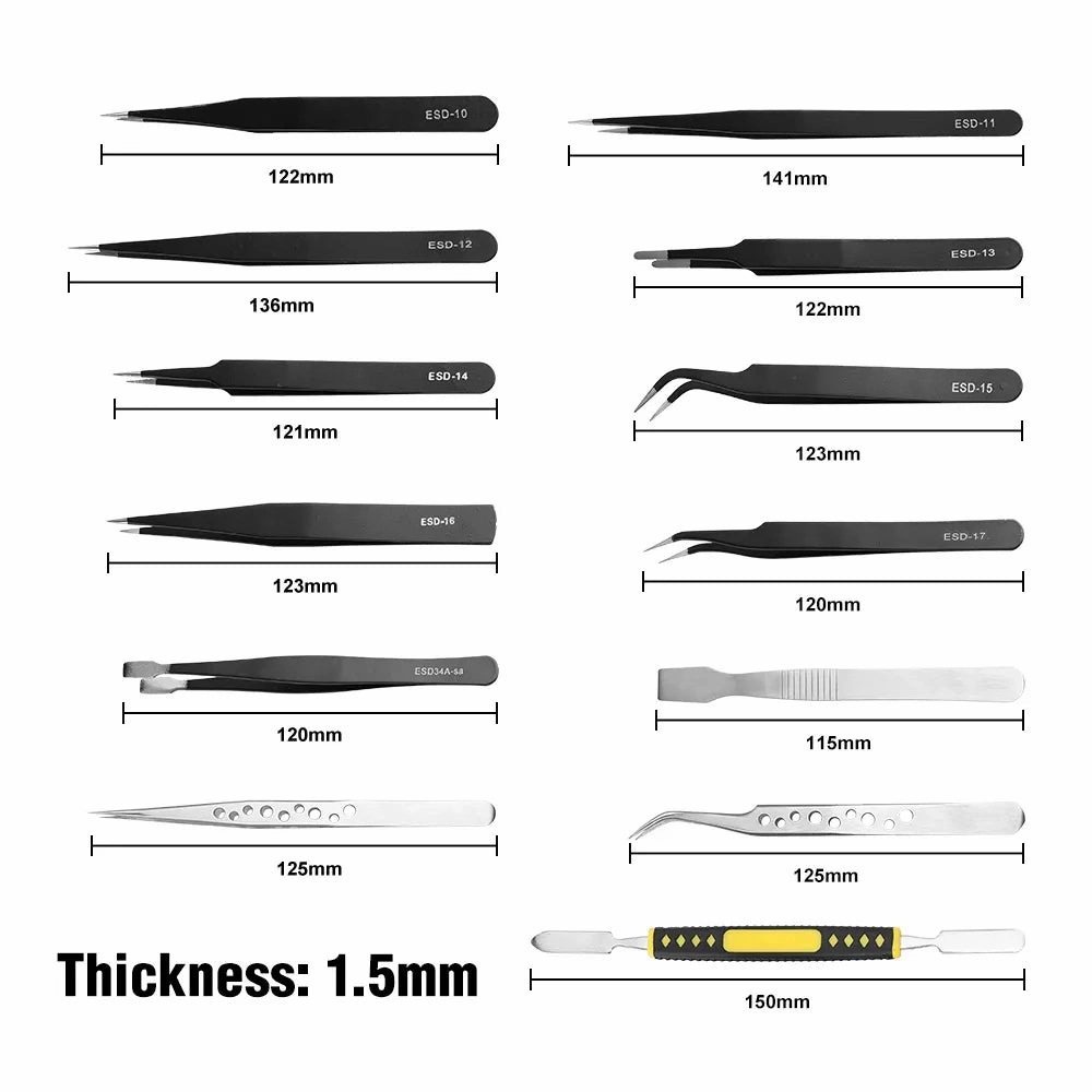 10Pcs Dismantling Pry Bar ESD Tweezer Tool Set Anti-static Precision Tweezer Tools