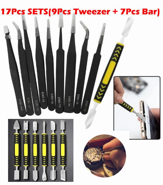 10Pcs Dismantling Pry Bar ESD Tweezer Tool Set Anti-static Precision Tweezer Tools