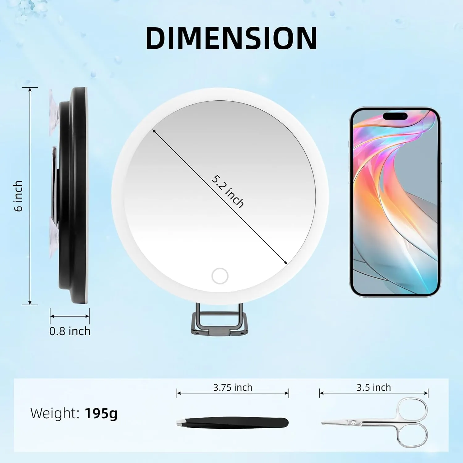 10X Magnifying Mirror with Lights, 6inch Makeup Magnifying Mirror 10X Lighted Magnification with Adjustable Stand & 3 Suction Cups - for Detailed Makeup,Shaving,Blackhead Blemish Removal