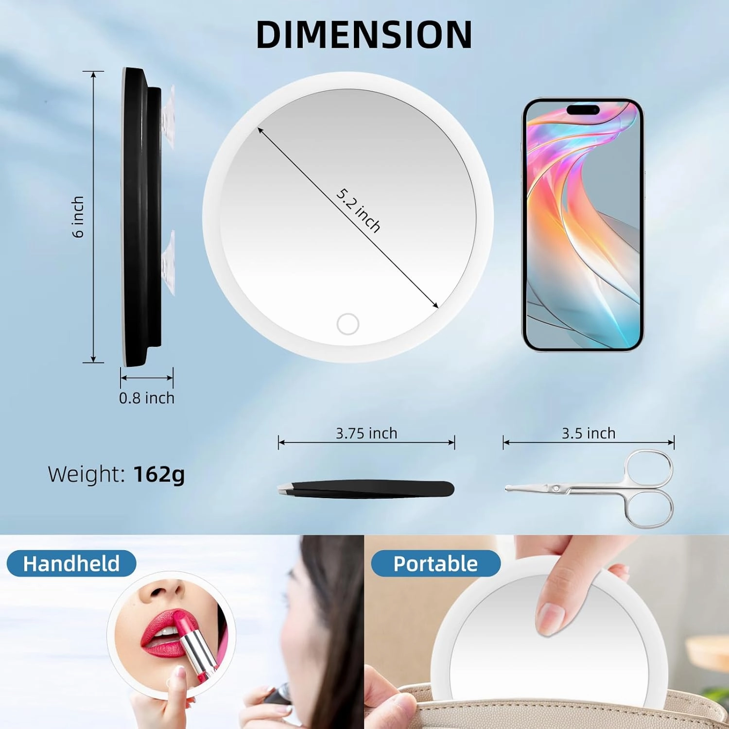 10X Magnifying Mirror with Light, 6inch Makeup Magnifying Mirror with Suction Cups, 10X Lighted Travel Magnification Mirror Large 10x Magnified Mirror with Lights, Compact 10X Travel Magnifying Mirror