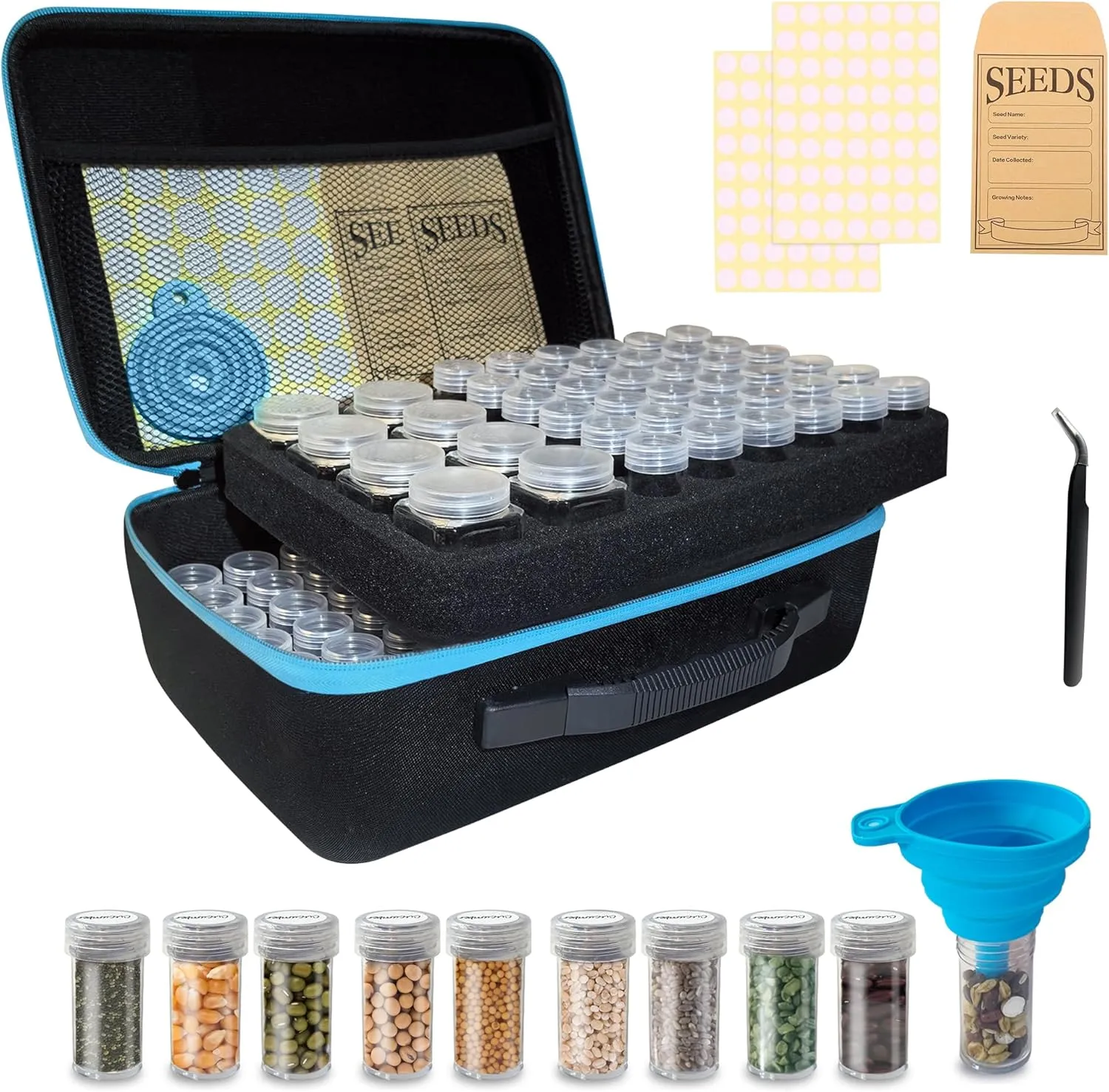 114 Slots Seed Storage Organizer Box with 20 Envelopes, Large Capacity Seed Storage Container with Zipper Bag, Label Stickers, Tweezers, Funnel, Garden Seeds Saver Kit for Vegetable, Flower