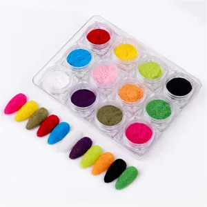 12 Boxes Velvet Nail Glitter Dust Polish Candy Color Nail Art Powder Flocking Velvet Pigment For Nails DIY Decoration Tips