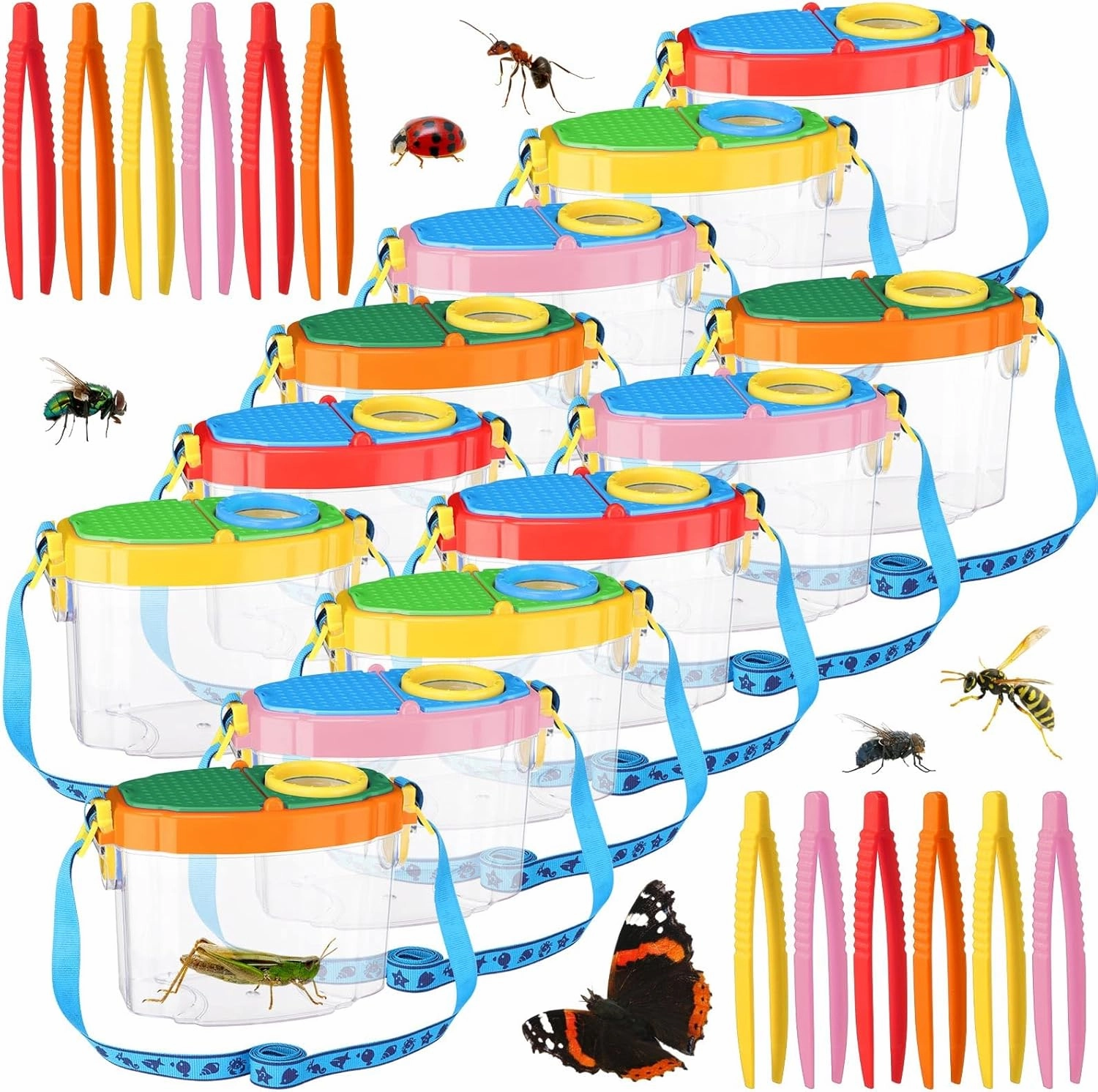 12 Pack Insect Bug Viewer Kit for Kids with Tweezers Explorer Outdoor Set Bug Catcher Containers for Insects Magnifying Insect Box Observation Kit for Science Nature Exploration Collecting