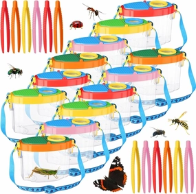 12 Pack Insect Bug Viewer Kit for Kids with Tweezers Explorer Outdoor Set Bug Catcher Containers for Insects Magnifying Insect Box Observation Kit for Science Nature Exploration Collecting