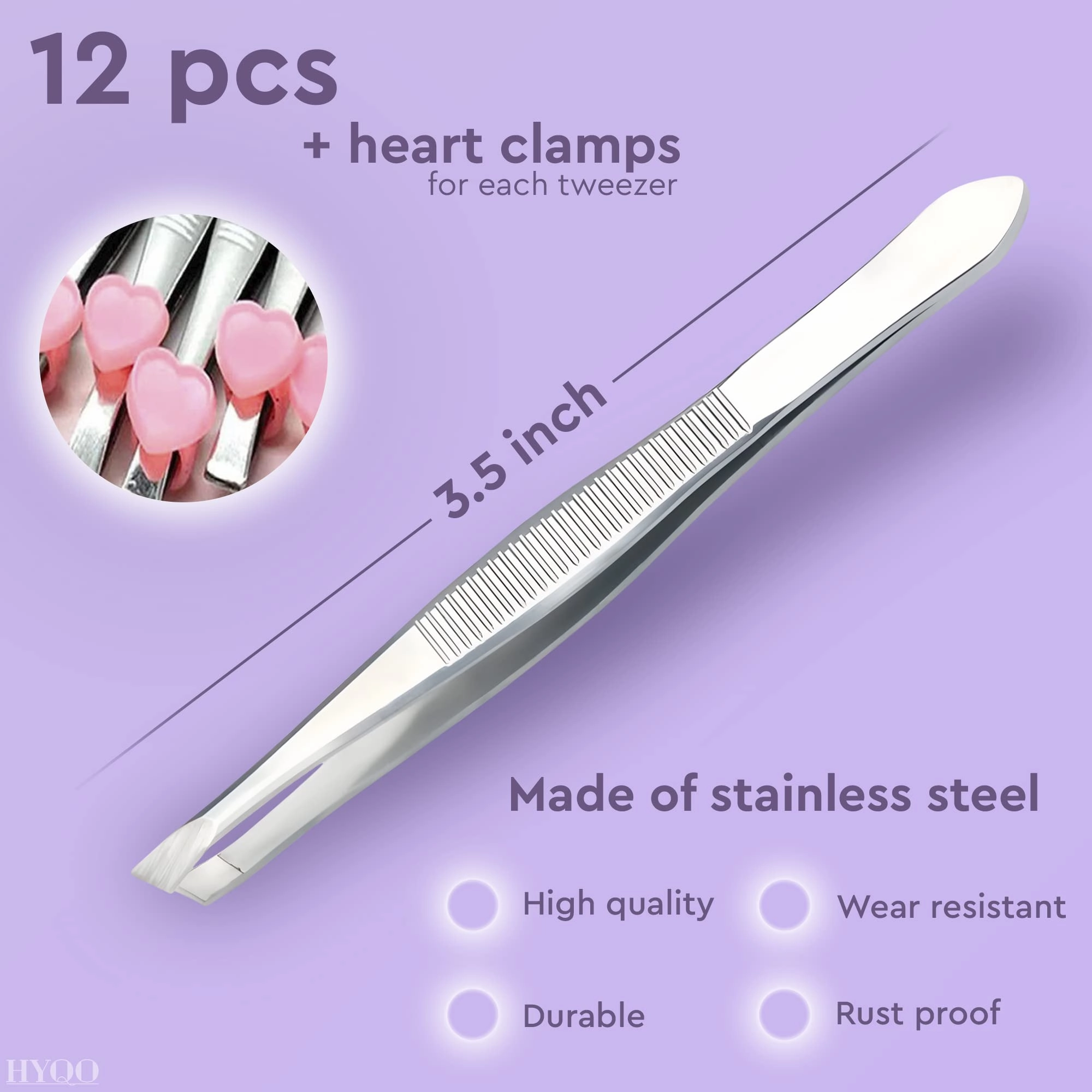 12 Pcs Eyebrow Tweezers for Women - 3.5" Stainless Steel Tweezers for Women Facial Hair with Heart Clamps, Effortless Eyebrow Plucking & Ingrown Hairs - Compact Size for Browists & Beauty Enthusiasts