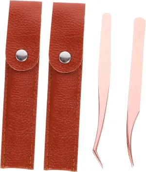 12pcs Stainless Steel Eyelash Tweezers Extension Precision Dolphin Curved Tips Cases for Isolating Picking Eyelashes Rose