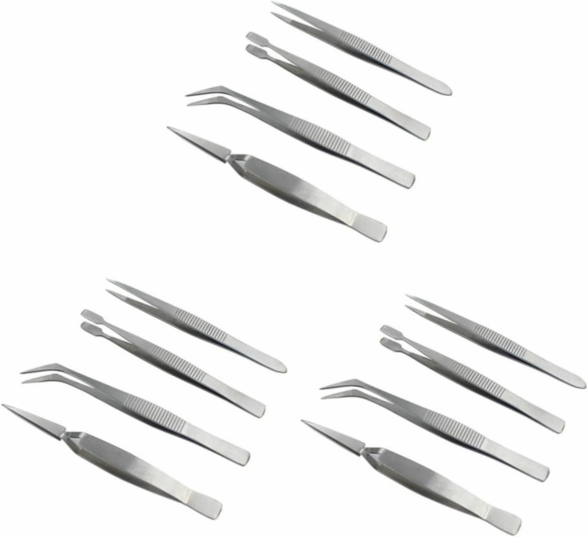 12pcs Multifunctional Tweezers Kit Thickened Pointed Tweezers Manicure Jewelry Repair Precision Tools for Eyelash Isolation and Crafting