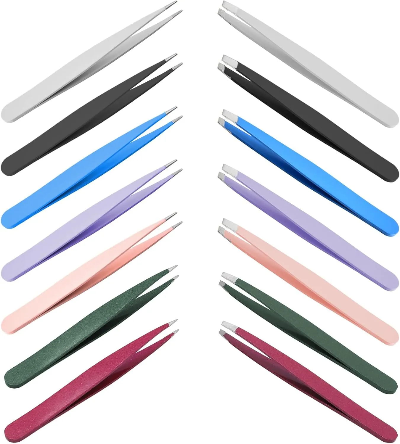 14PCS Eyebrow Tweezer Set, Precision Facial Hair Removal Stainless Steel Slant Tweezers Ingrown Hair Pointed Tweezers for Women Men (7 Colors)