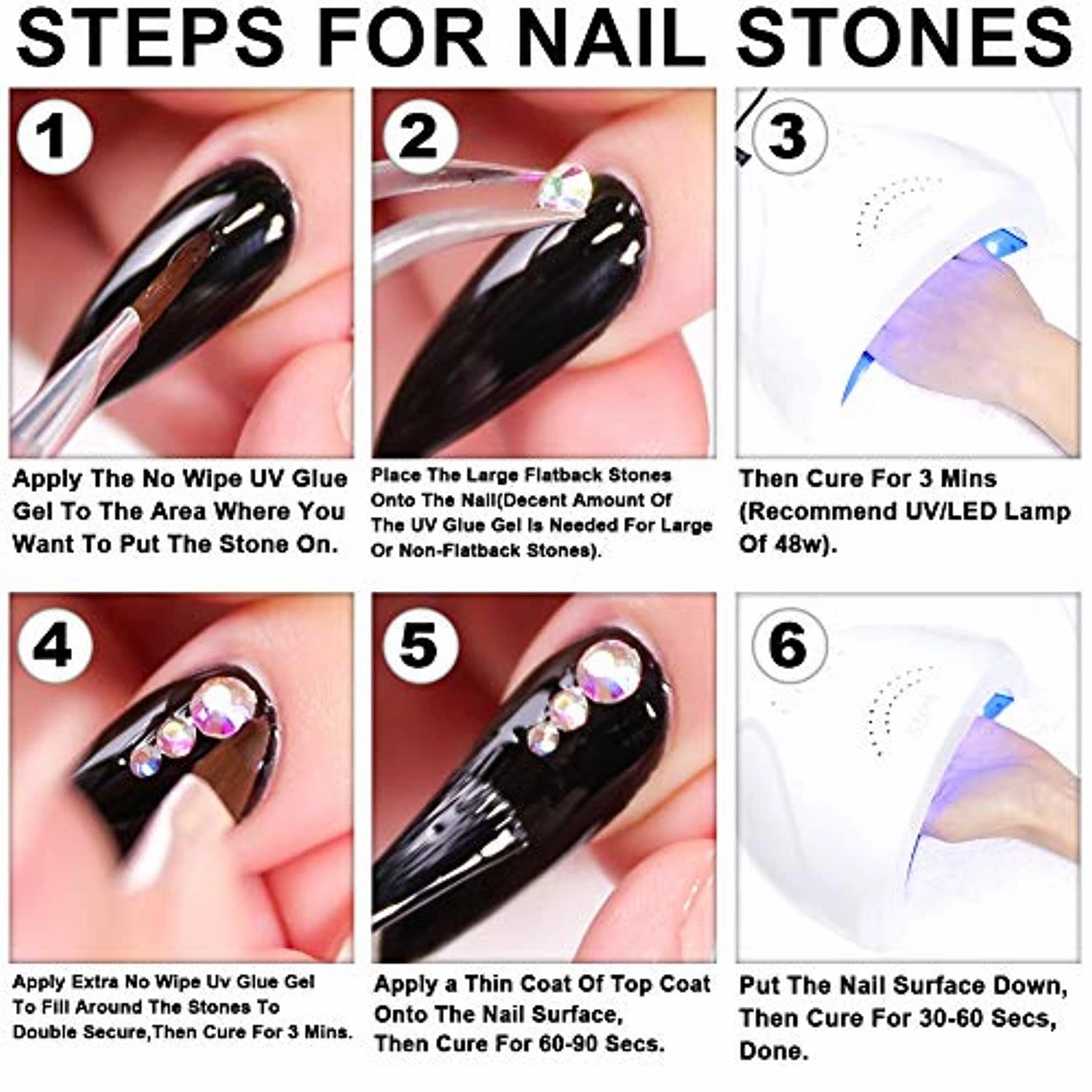 15ML NO WIPE Rhinestones Glue Gel LED Lamp Cure Needed 3 Brushes Tools 1 Rhinestones Pickup Pen 1 Tweezer Gem Stones Jewelry Diamond Beads Nail Polish Clear Decoration More Sticky&Thicker Nail Art