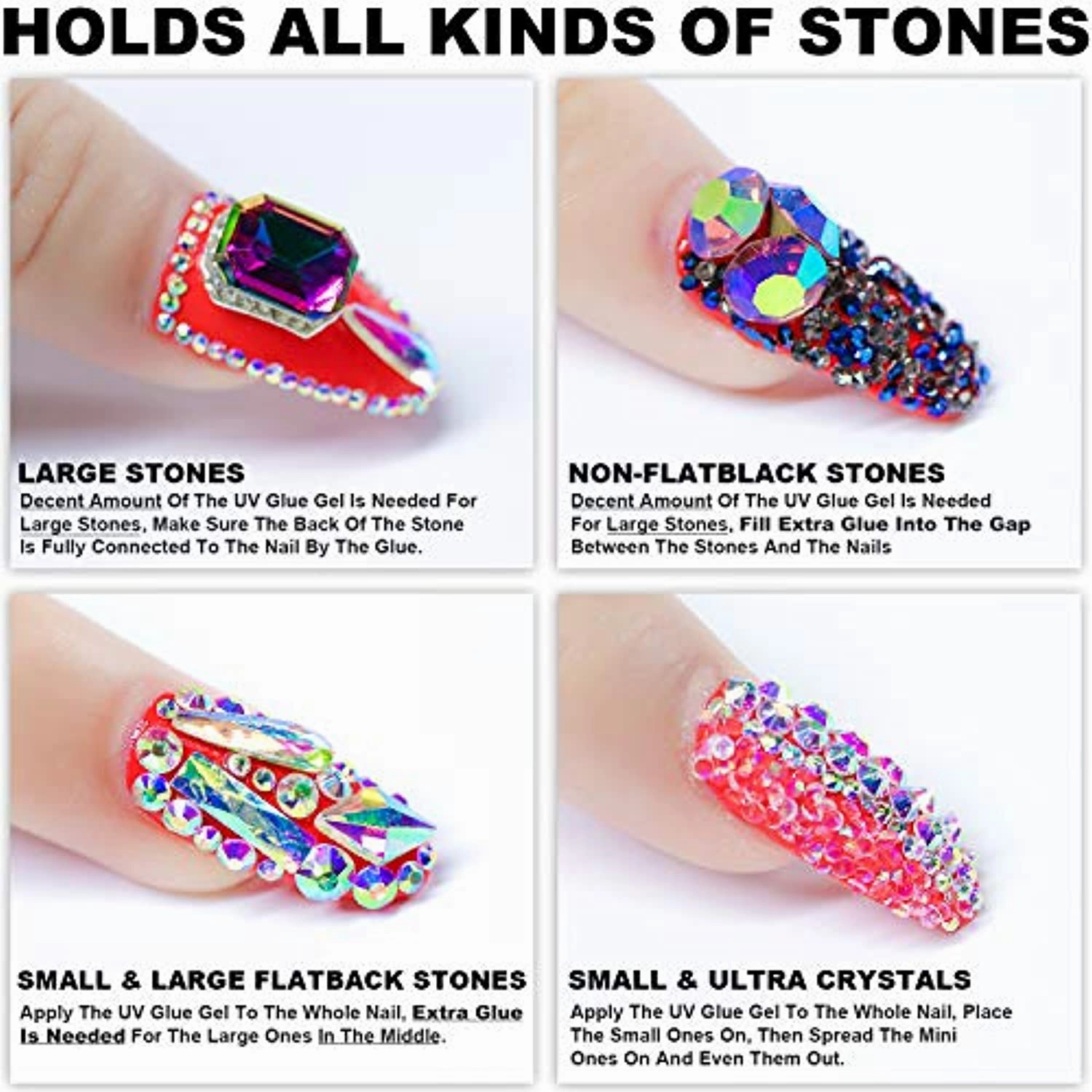 15ML NO WIPE Rhinestones Glue Gel LED Lamp Cure Needed 3 Brushes Tools 1 Rhinestones Pickup Pen 1 Tweezer Gem Stones Jewelry Diamond Beads Nail Polish Clear Decoration More Sticky&Thicker Nail Art