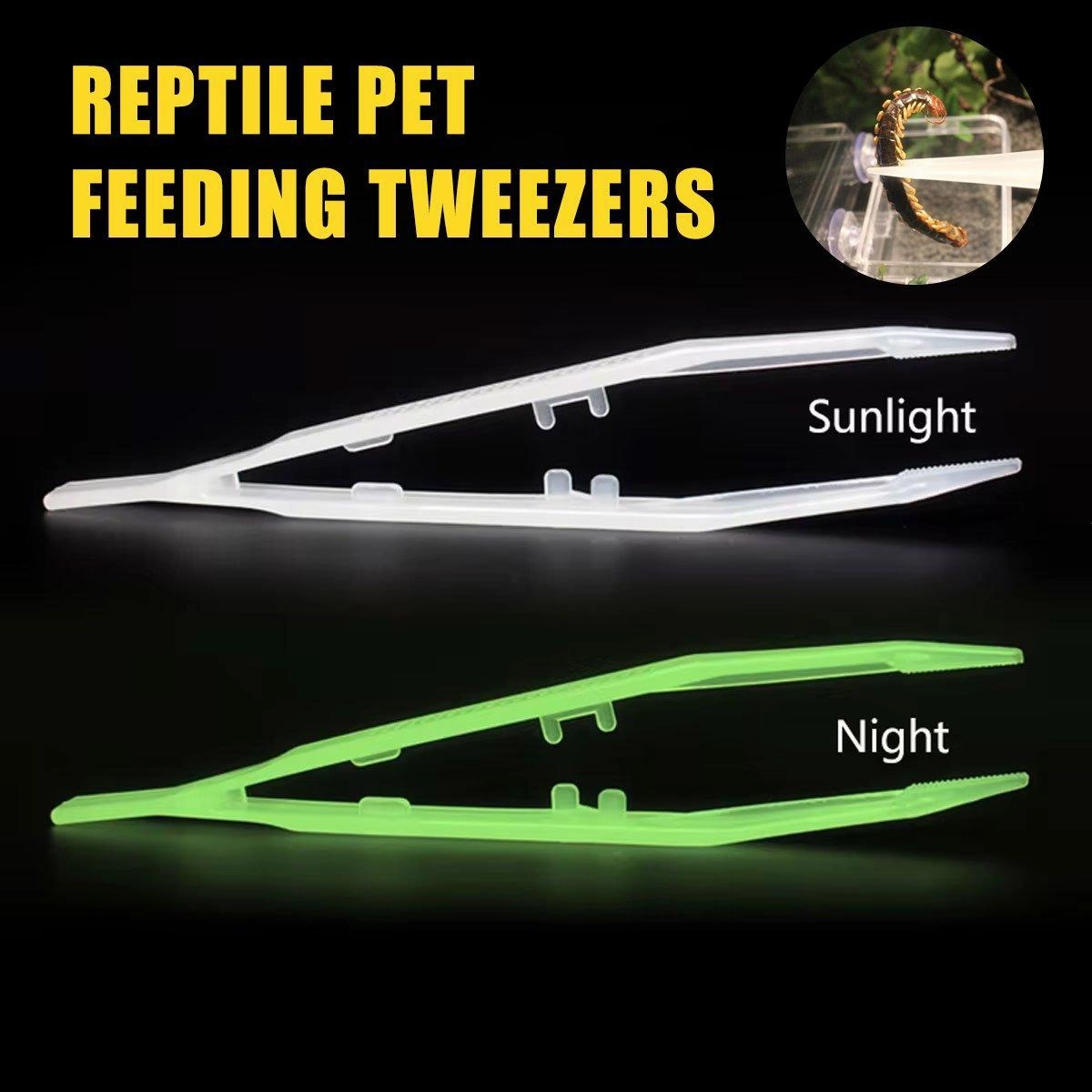 18cm Plastic Luminous Tweezer Feeding Tongs Straight for Reptile Feeder White