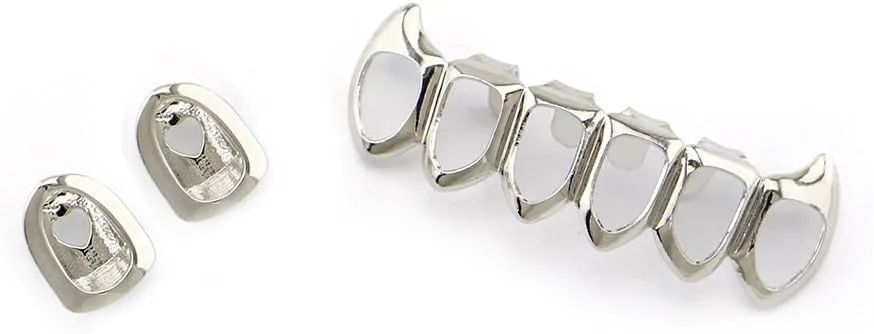 18K Gold Plated Hip Hop Teeth Grillz Caps Open Face 2pcs Single Top and 6 Bottom Grills for Your Teeth Grillz Set for Men Women
