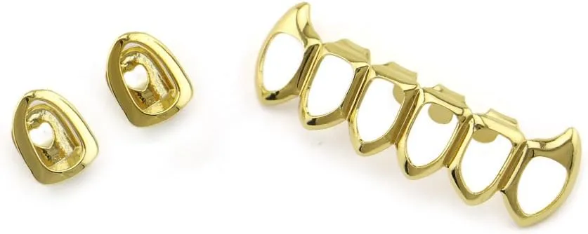 18K Gold Plated Hip Hop Teeth Grillz Caps Open Face 2pcs Single Top and Bottom Grills for Your Teeth Grillz Set for Men Women (Gold)