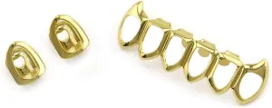 18K Gold Plated Hip Hop Teeth Grillz Caps Open Face 2pcs Single Top and Bottom Grills for Your Teeth Grillz Set for Men Women (Gold)