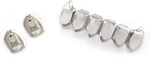 18K Gold Plated Hip Hop Teeth Grillz Caps Open Face 2pcs Single Top and Bottom Grills for Your Teeth Grillz Set for Men Women (Silver)