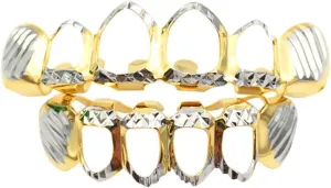 18K Gold Plated Hip Hop Teeth Grillz Caps Open Face 6 Top & 6 Bottom Mouth Grills for Your Teeth Rugged Grillz for Men Women Rapper Costume