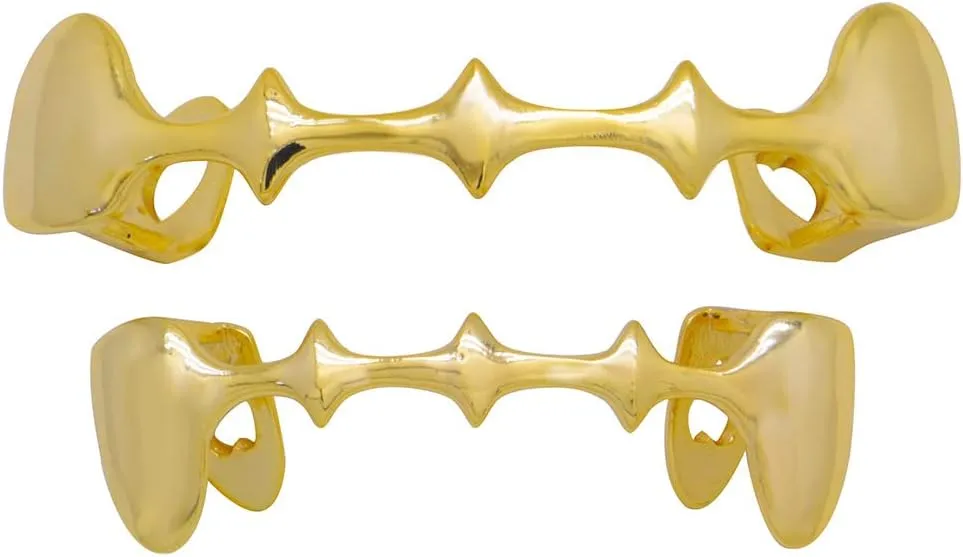 18K Gold Plated Hip Hop Teeth Grillz Caps Top and Bottom Vampire Fangs Grills Set for Men Women Party Accessories Teeth Grills (03, Gold), Gold, Silver, Rose Gold, Black