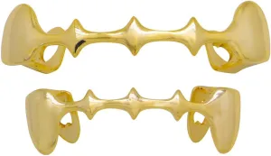 18K Gold Plated Hip Hop Teeth Grillz Caps Top and Bottom Vampire Fangs Grills Set for Men Women Party Accessories Teeth Grills (03, Gold), Gold, Silver, Rose Gold, Black