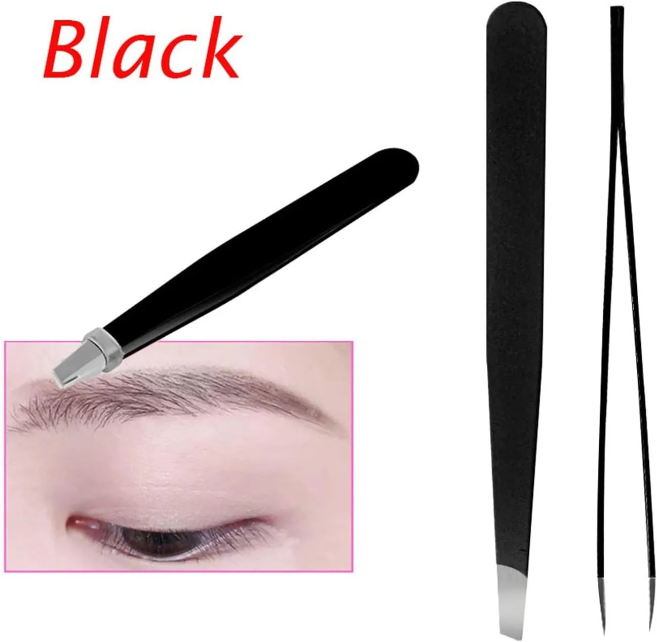 1PC Black Color Eyebrow Tweezer Hair Beauty Stainless Steel Eye Brow Clips Makeup Tool (Color : Silver, Size : 1SIZE) (Black 1SIZE)
