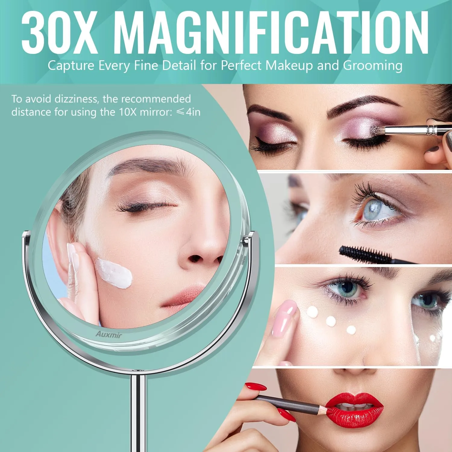 1X/ 30X Magnifying Mirror, Makeup Mirror with Tweezer, Double Sided Round Vanity Tabletop Mirror, 360° Rotation Portable for Dressing Table Desk Bathroom Bedroom Travel, Clear