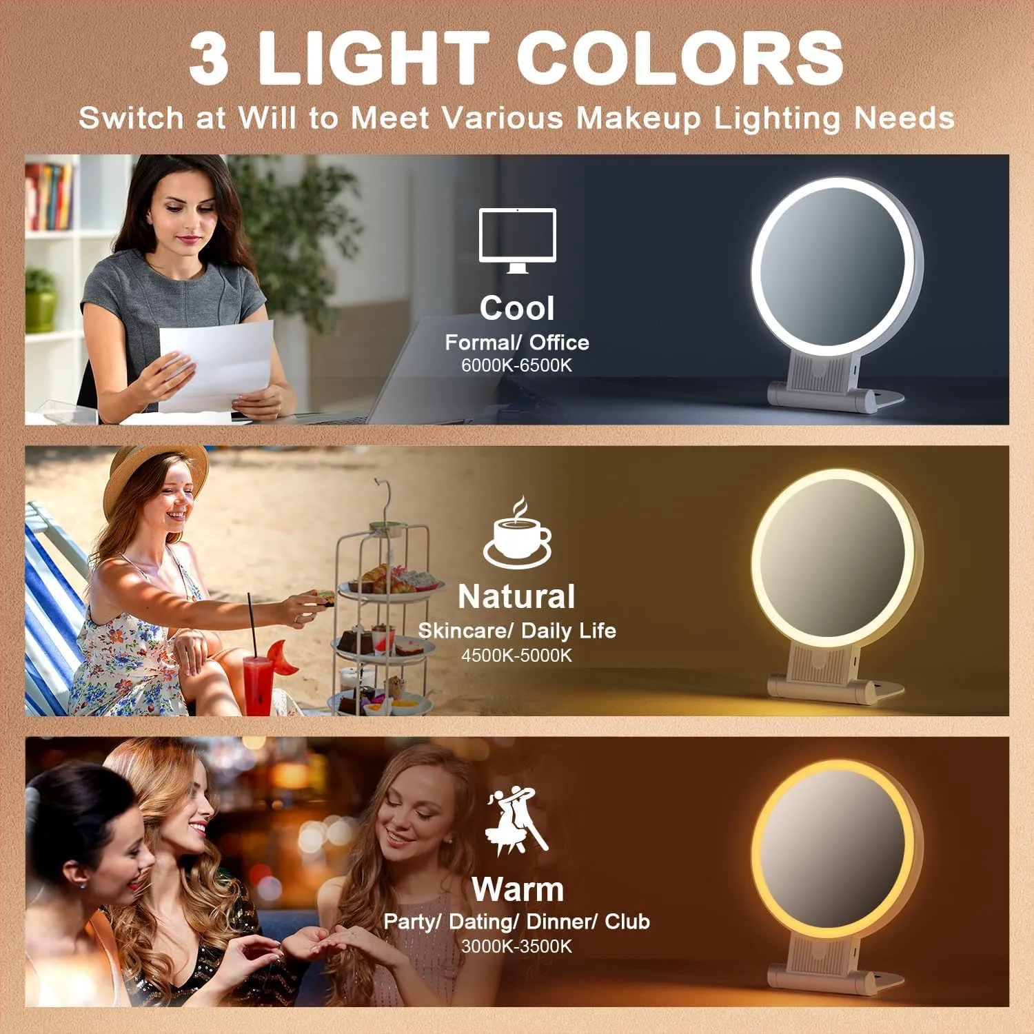 1X/30X Magnifying Mirror with Light, Double Sided Makeup Mirror with Adjustable Folding Handle, Lighted Vanity Mirror with Tweezer, Portable Tabletop Mirror for Travel Home