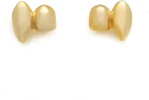 2 Pcs 18K Gold Plated Double Tooth Cap Hip Hop Teeth Grillz Vampire Fangs Grills Set for Men and Women Rapper Cosplay Costume