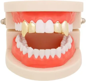 2 Pcs 18K Gold Plated Double Tooth Cap Hip Hop Teeth Grillz Vampire Fangs Grills Set for Men Women Party Accessories Teeth Grills (01, Gold), Gold, Silver, Rose Gold, Black, One Size
