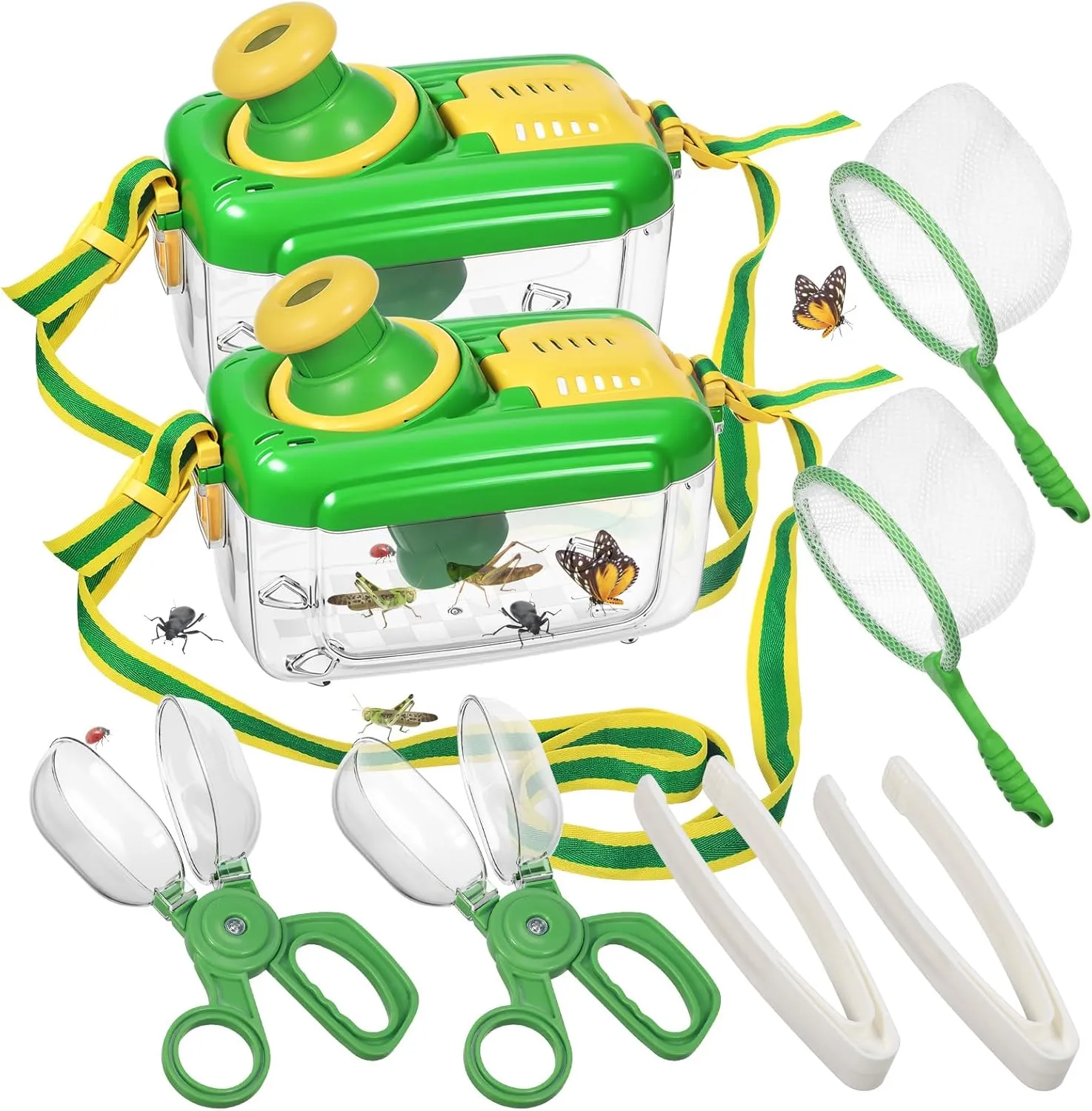 2 Sets Bug Catcher Kit for Kids, Bug Collection Kit Gifts with Retractable 360° Rotatable Magnifying Glass Insect Observation Box, Insect Clip, Butterfly Net, Tweezer, Outdoor Activities for Kids