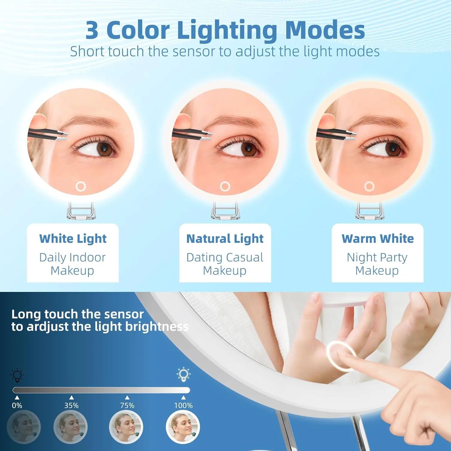 20X Magnifying Mirror with Lights, 6inch Makeup Magnified Mirror 20x Lighted Travel Magnification with 3 Suction Cups and 360° Adjustable Stand- Includes Tweezers & Scissors