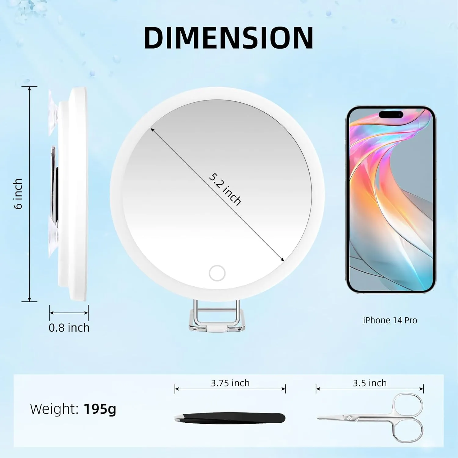 20X Magnifying Mirror with Lights, 6inch Makeup Magnified Mirror 20x Lighted Travel Magnification with 3 Suction Cups and 360° Adjustable Stand- Includes Tweezers & Scissors