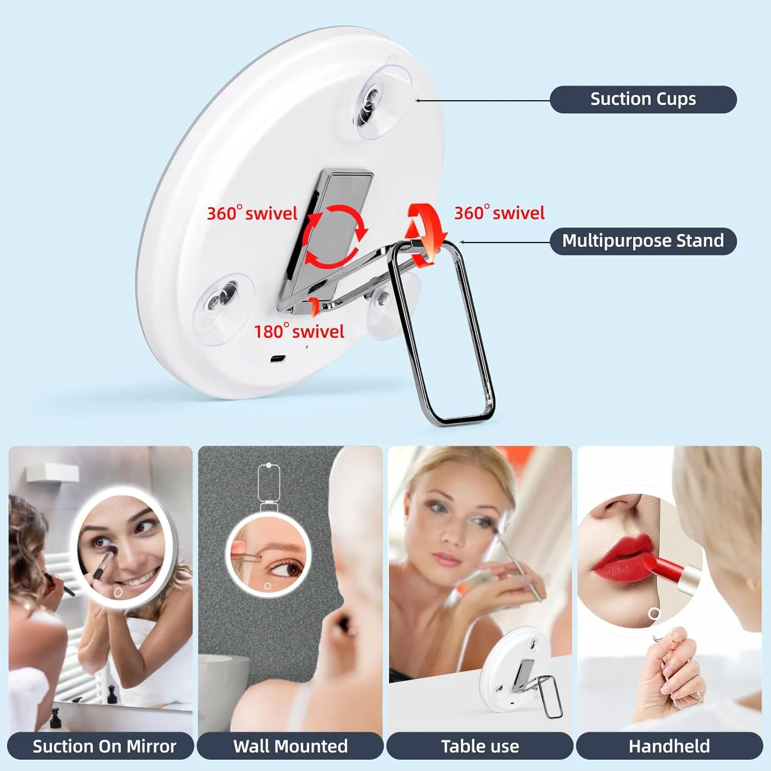 20X Magnifying Mirror with Lights, 6inch Makeup Magnified Mirror 20x Lighted Travel Magnification with 3 Suction Cups and 360° Adjustable Stand- Includes Tweezers & Scissors
