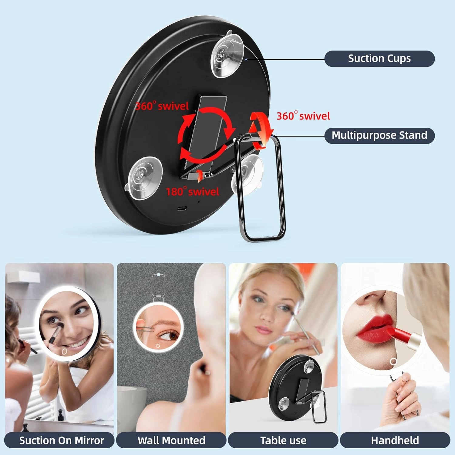20X Magnifying Mirror with Lights, 6'' Makeup Magnified Mirror 20X High Magnification with Suction Cups & Table Stand, Travel Magnification with Tweezers and Scissors Set for Women/Men