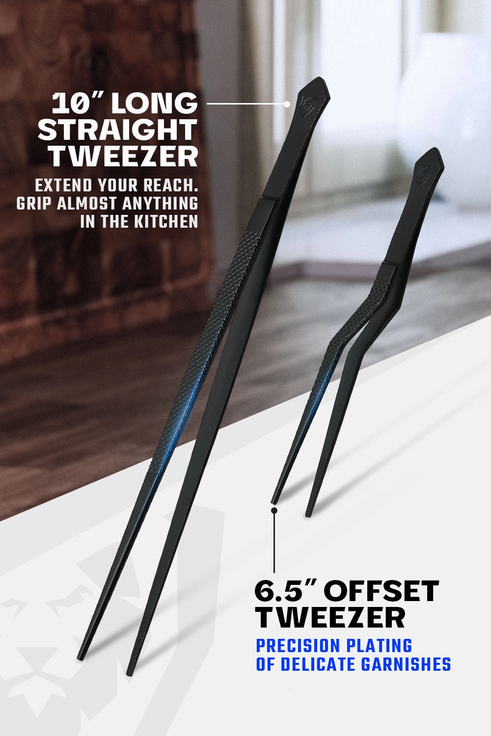 2 Piece Tweezers Set | 10" Straight   6.5" Offset | Professional Plating Set | Dalstrong ©