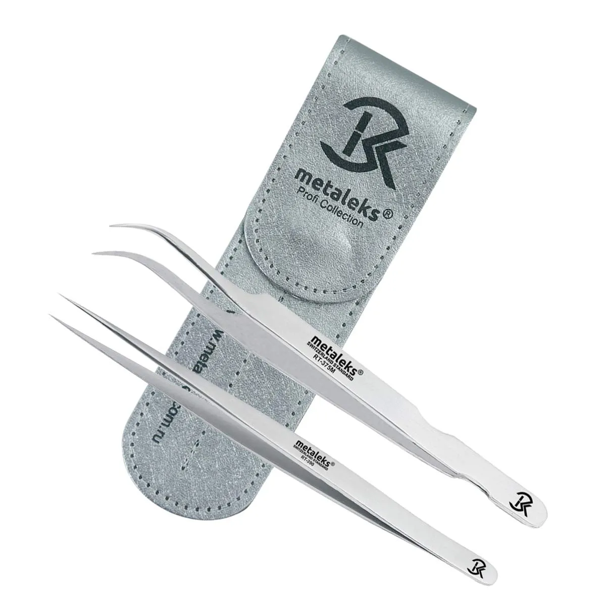 2Pcs Eyelash Extension Tweezers Set Made of Japanese Stainless Steel with Pouch (Mat Finish 2)