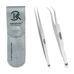 2Pcs Eyelash Extension Tweezers Set Made of Japanese Stainless Steel with Pouch (Mat Finish 2)