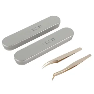 2PCS Eyelash Extension Tweezers Set Mini Lightweight Makeup Tweezers Stainless Steel Tweezer,Curved Straight Tweezers for Lash Applicator Tool