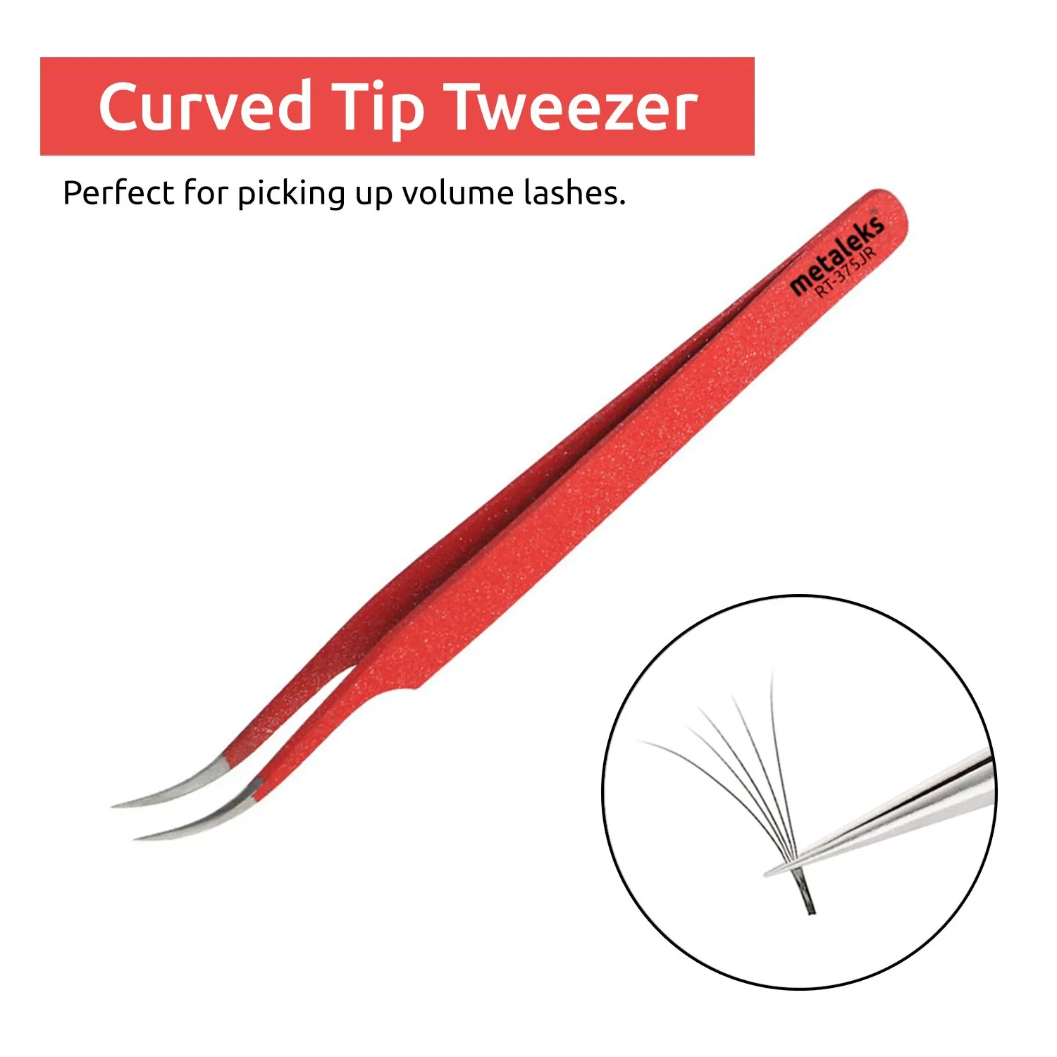 2PCS Eyelash Extension Tweezers Surgical Stainless Steel With Pouch (Red Powder Coated)