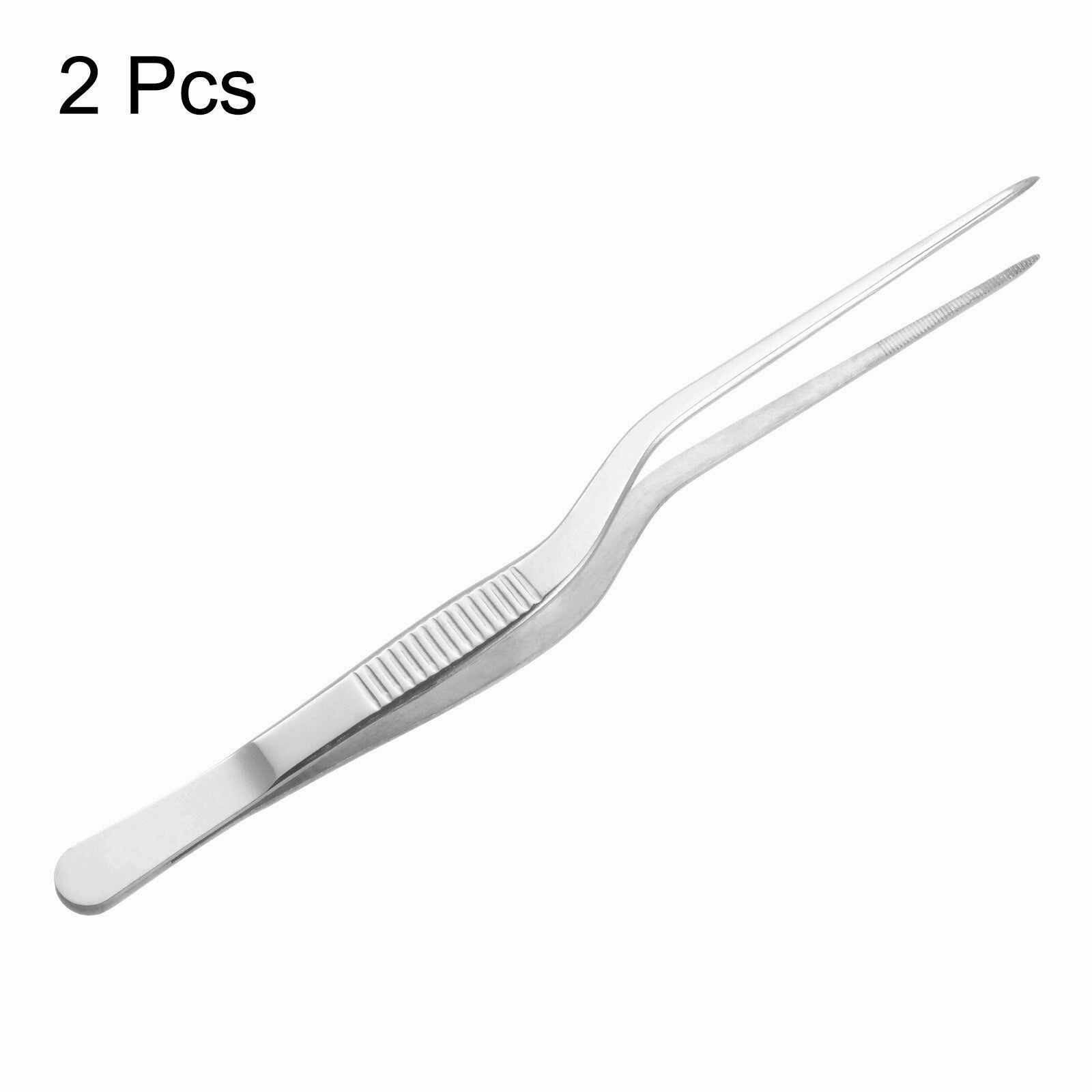2Pcs Offset Tweezer Tongs Stainless Steel Kitchen Cooking Precision Tweezer - Silver