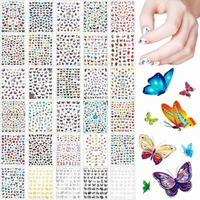 30 Sheet Butterfly Nail Art Stickers 3D Colorful Butterfly Nail Stickers Adhesive Butterfly Manicure Stickers Nail Decals with Tweezer for Nail Art Decorations