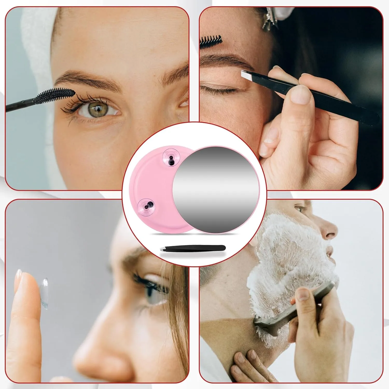 30X Makeup Magnifying Mirror, Round 6inch Travel Magnified Mirror with 3 Suction Cups Mounting, 30X Handheld Travel Magnification and Tweezers Kit - Use for Makeup, Blackhead/Blemish Removal