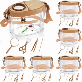 36 Pcs Insect Catching Set Summer Outdoor Explorer Kit Science Educational Set with 6 Insect Transfer 6 Tweezers 6 Magnifying Glasses 6 Sticks 6 Observation Cages 6 Shoulder Straps (Beige)