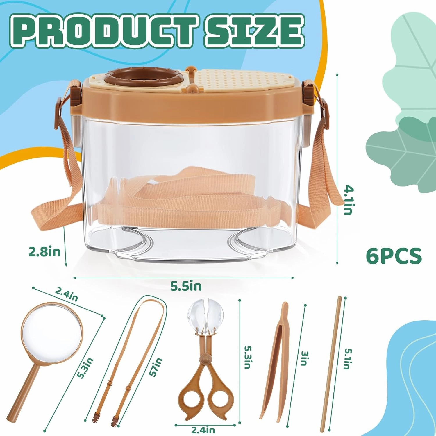 36 Pcs Insect Catching Set Summer Outdoor Explorer Kit Science Educational Set with 6 Insect Transfer 6 Tweezers 6 Magnifying Glasses 6 Sticks 6 Observation Cages 6 Shoulder Straps (Beige)