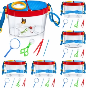 36 Pcs Insect Catching Set Summer Outdoor Explorer Kit Science Educational Set with 6 Insect Transfer 6 Tweezers 6 Magnifying Glasses 6 Sticks 6 Observation Cages 6 Shoulder Straps(Blue)