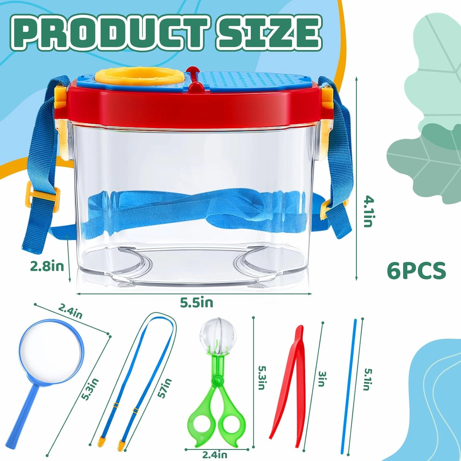 36 Pcs Insect Catching Set Summer Outdoor Explorer Kit Science Educational Set with 6 Insect Transfer 6 Tweezers 6 Magnifying Glasses 6 Sticks 6 Observation Cages 6 Shoulder Straps(Blue)