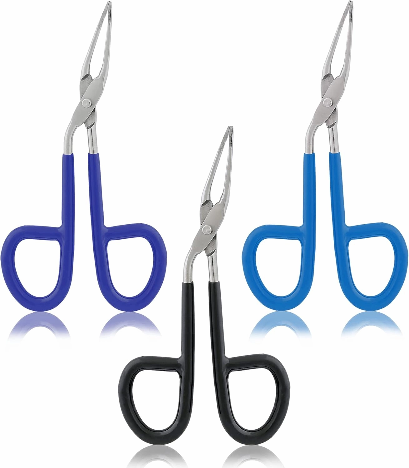 3 Pcs Scissors Shaped Eyebrow Tweezers Clip with Easy Scissor Handle, Stainless Steel Scissor Handle Tweezers Flat Straight Tip Tweezers Brow Hair Plucker Remover, Men Women (Black, Blue, Sky Blue)