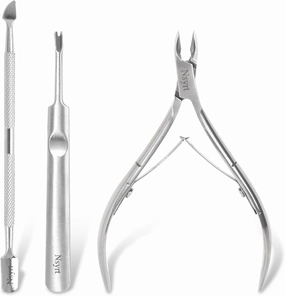 3 Pieces Cuticle Trimmer,Hangnail Remover Tweezer Pusher,Professional Cuticle Nippers,Stainless Steel Cuticle clippers, Pedicure Manicure Tool Double Spring