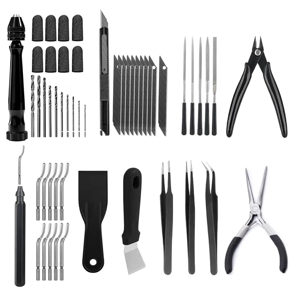 3D Printer Tools Kit Essential 52pcs, 3D Printer Tool Kit,Model Tools Kit,3D Printer Accessories,Deburring Tool for Model Building,Smoothing,Remove, Deburring, Craving, Drilling,Finishing