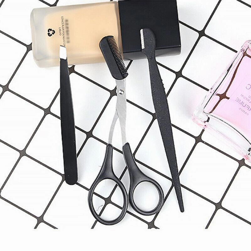 3PCS Eyebrow Razor Set Trimmer Shaver Scissors Spooley Dermaplaning Tweezers
